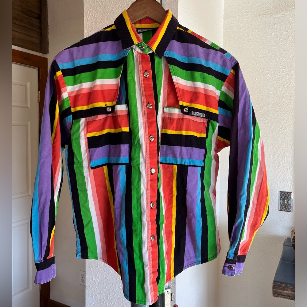 Vintage Roughrider Colorful Striped Button-Up Shirt